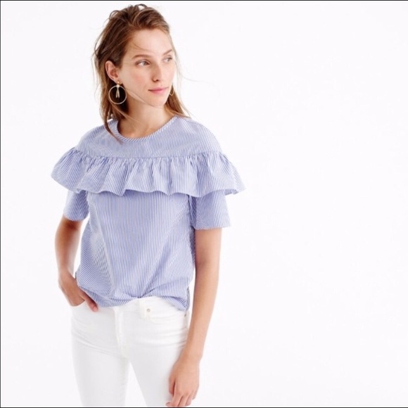 J. Crew Tops - NWT J. Crew blue and white ruffle top size 0